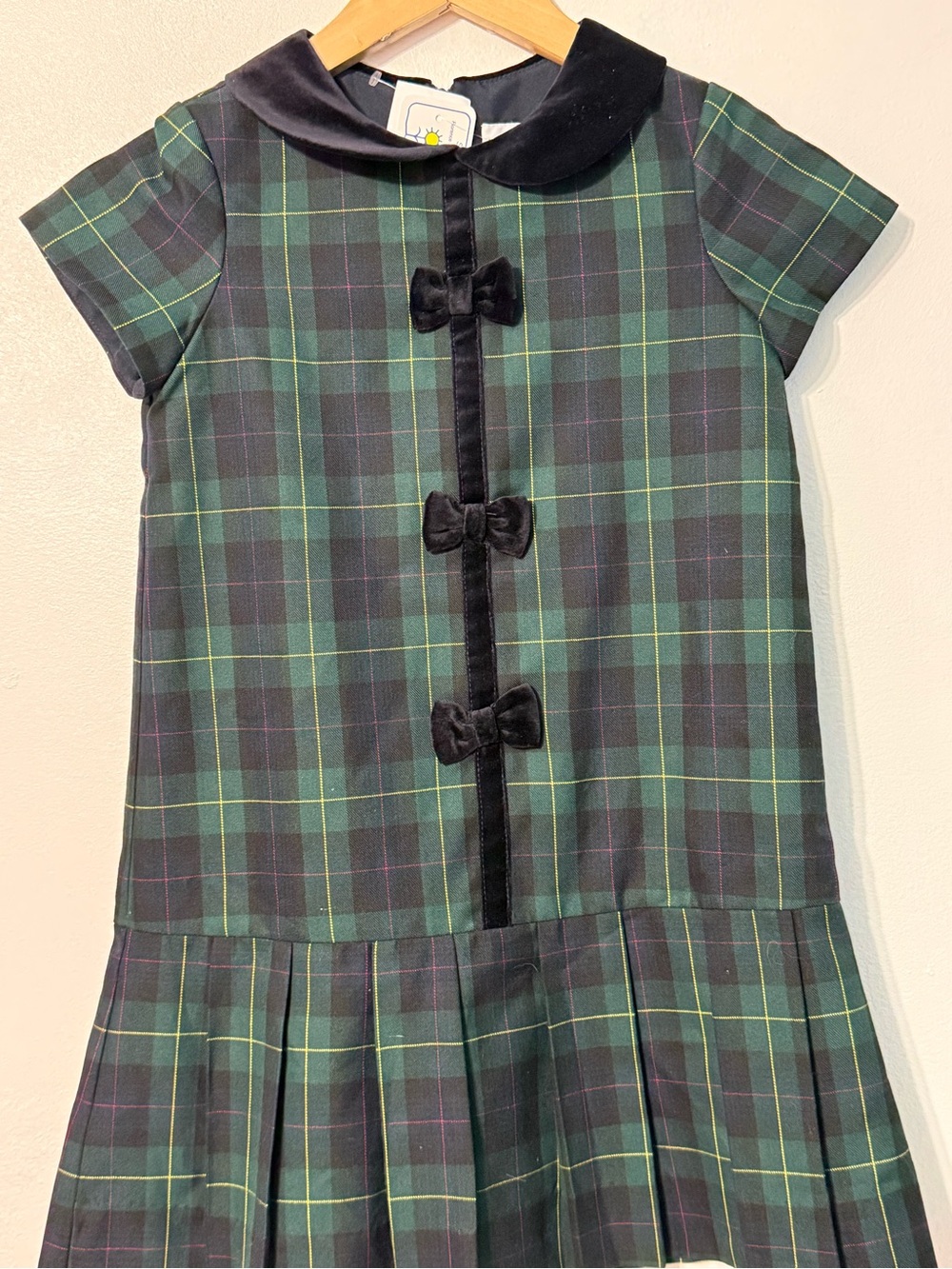 Florence Eiseman Girl's Plaid-Print Bow Dress Velvet Trim Size 7 new with tags